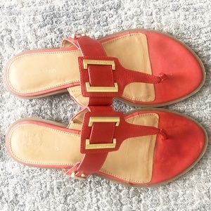 CALVIN KLEIN: leather coral buckle thong sandal